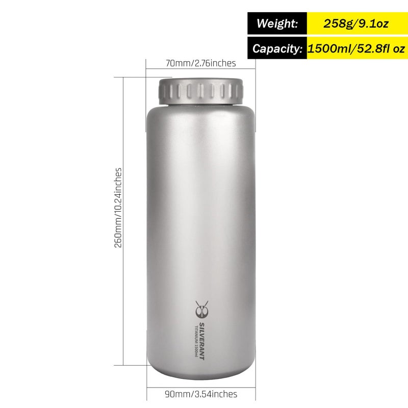 SILVERANT Titanium Ultralight 1.2 Litre/42.2 fl oz Leakproof Outdoor Camping Hiking Sports Water Bottle with Insulating Thermal Sleeve and Clip Loop Cap - Image 2